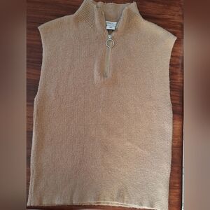 Sincerely Jules Sleeveless Quarter Zip Sweater, Camel, Brown Small